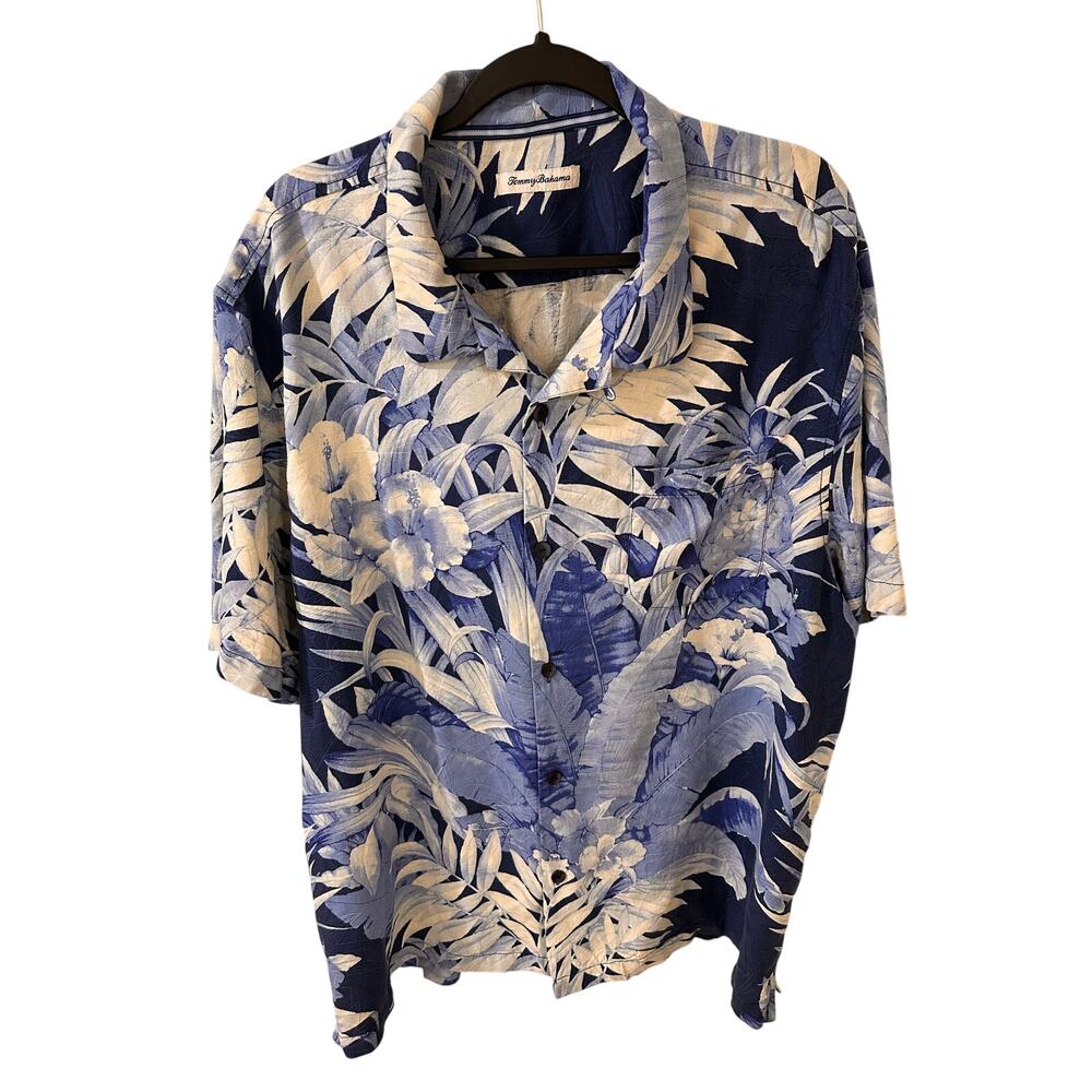 Tommy Bahama Flor Royale Silk Camp Hawiian Shirt Mazarine Blue, XXXL